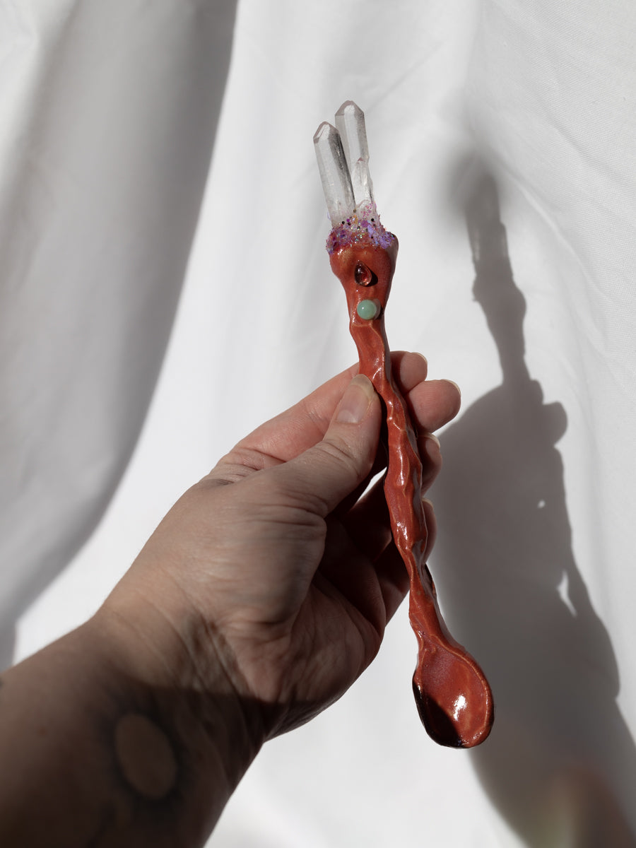 Ritual Löffel Bergkristall-Turmalin-Crysoprase